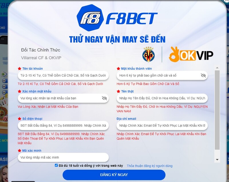 Hướng dẫn đăng ký F8BET 